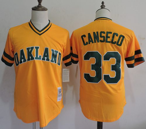 Mitchell And Ness Athletics #33 Jose Canseco Yellow Throwback Stitched MLB Jersey - Click Image to Close
